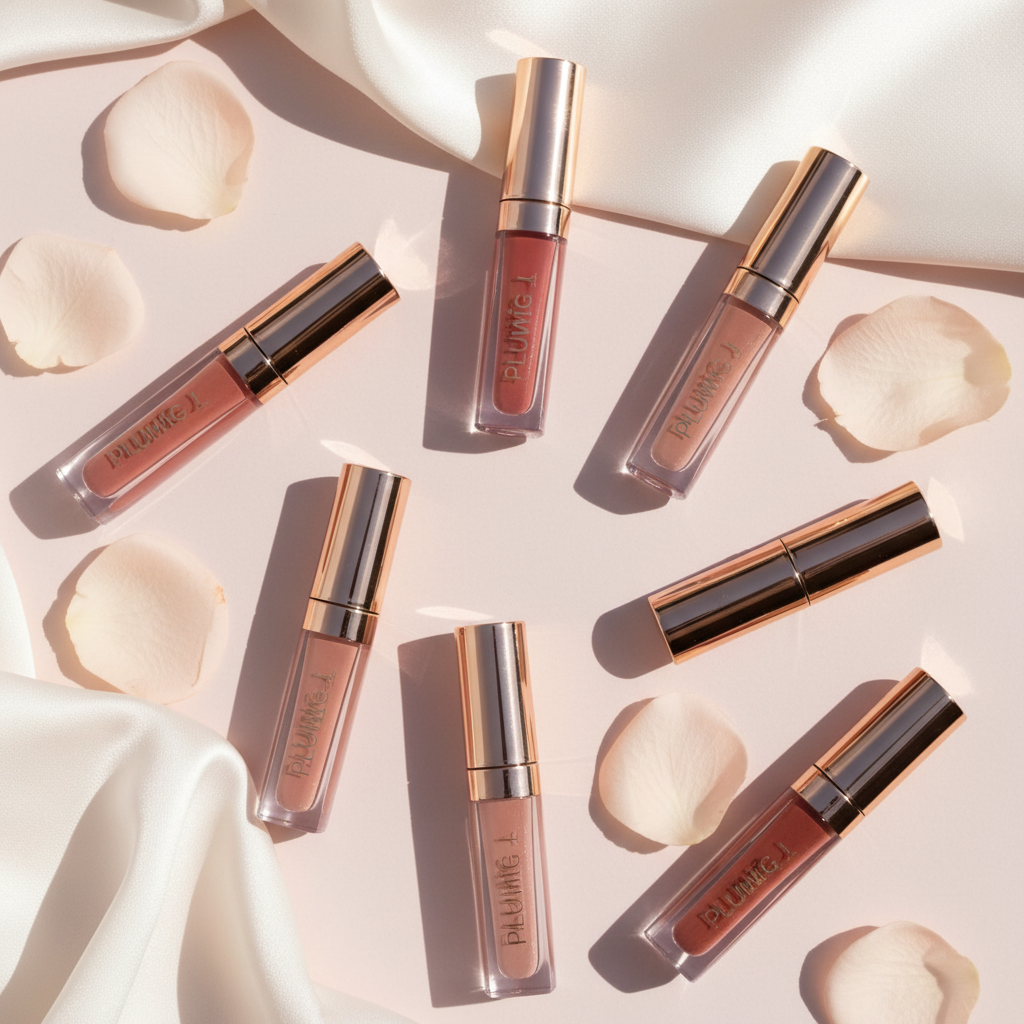 Plumping Lip Gloss Bottles - Luxury Flat Lay